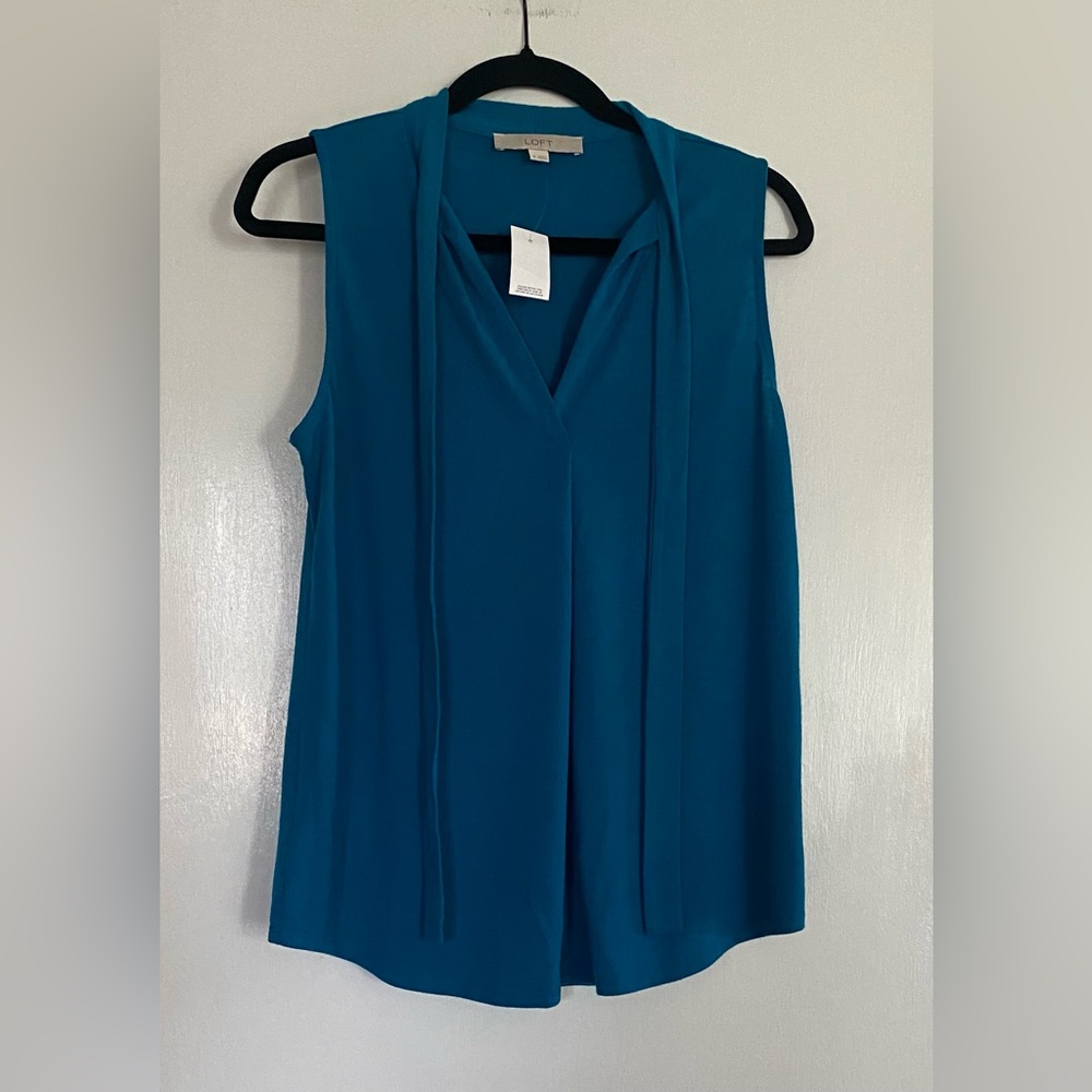 LOFT Teal Sleeveless Tie-Neck Blouse